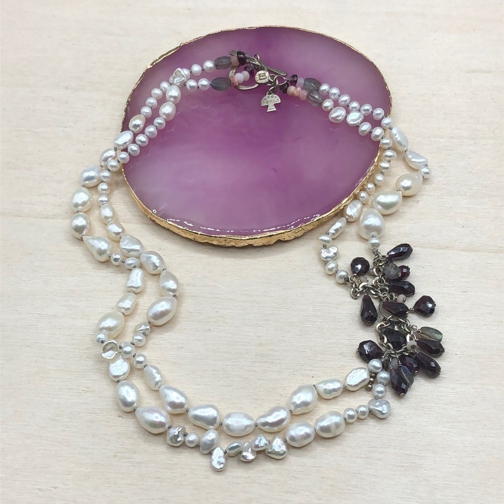 Peyote Bird Keshi Pearls Garnet Gemtsones Sterling Silver 925 Necklace Boho